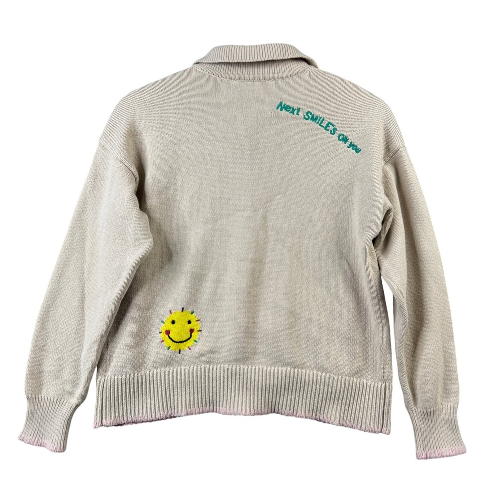 XO/KR Beige Knit Cardigan with Pink Heart Embroidery - Picture 2 of 10